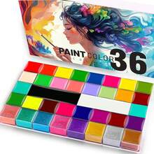 36 Colors Face Painting + Brushes, Professional Body Painting, Large Cream Color Face Painting Palette Set, Suitable For Halloween, Holiday Parties, Special Effect Costumes, Cosplay Makeup - Multicolor - View 3