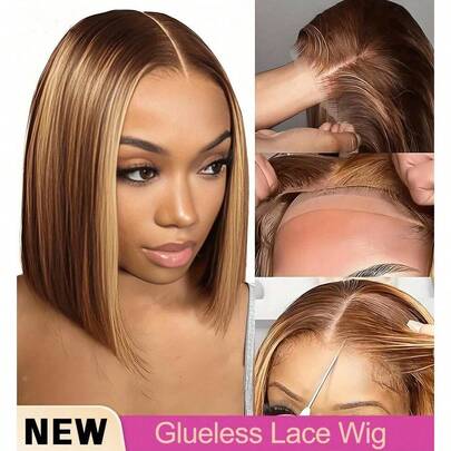 无胶蕾丝前假发 13*4 13*6 5*5 高清蕾丝前假发 200% 密度 4/27 彩色预拔婴儿头发鲍勃亮点渐变蕾丝前假发混合真人前发 8-34 英寸蜂蜜蕾丝前假发混合真人前发