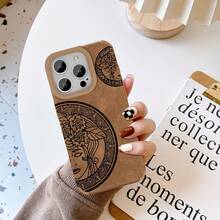 Funda tipo libro para phone (1 unidad), compatible con phone 16 Pro, 15/14 Plus, estilo retro, de piel sintética de oveja. Diseño moderno y artístico en color marrón. Suave y cómoda, ideal para hombres y mujeres. - marrón - Ver 4