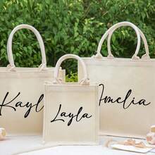 1PC Personalized Bridesmaid Canvas Tote Bags, Bridesmaid Beach Bag, Bridesmaid Gifts,Bridesmaid Gift Bags,Wedding Tote Bags, Bridal Party Gifts,Christmas Gift Supplies - White - View 4