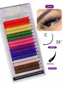 MAGEFY 16排彩色假睫毛，单根睫毛簇，8种颜色可选，10毫米、11毫米、13毫米、14毫米，彩虹色、玫瑰粉、绿色、蓝色、紫色、黄色仿貂毛彩色假睫毛，专业浓密单根假睫毛，柔软俄罗斯合成睫毛，高级沙龙级睫毛托盘，美睫师专用，0.07毫米 - 彩色 - 查看 6