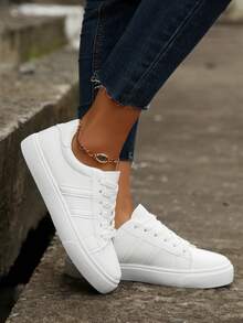 2025春季新款女童白色学生板鞋时尚百搭休闲运动鞋ins滑板鞋 - 白色 - 查看 3