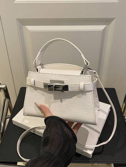 1pc Women's New Mini Fashionable Solid Color Elegant Crocodile Embossed Shoulder Bag, With Strap And Metal Buckle Decor, Casual Square Bag, Versatile Chic Streetwear Crossbody Bag, Suitable For Shopping, Commuting, Daily Matching, Great For Women's Daily Use, Bags For Ladies Fashionable , Small Bags