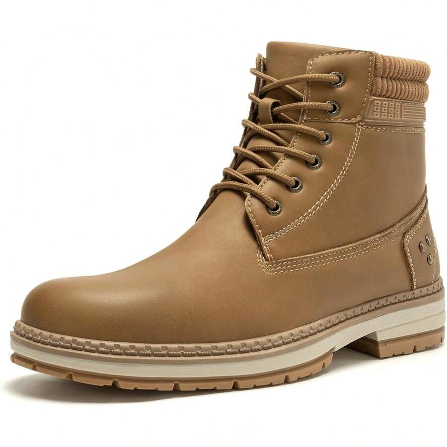 Athlefit Men's Hiking Boots Fashion Casual Chukka Work Boots Lace Up Low Heel Ankle Booties - 駝色 - 查看 1
