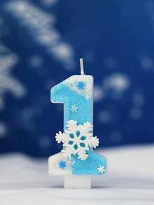 1件雪花花瓣數字生日蠟燭，藍色數字，聖誕白色雪花主題白色與藍色大雪花數字生日蠟燭 - 彩色 - 查看 1