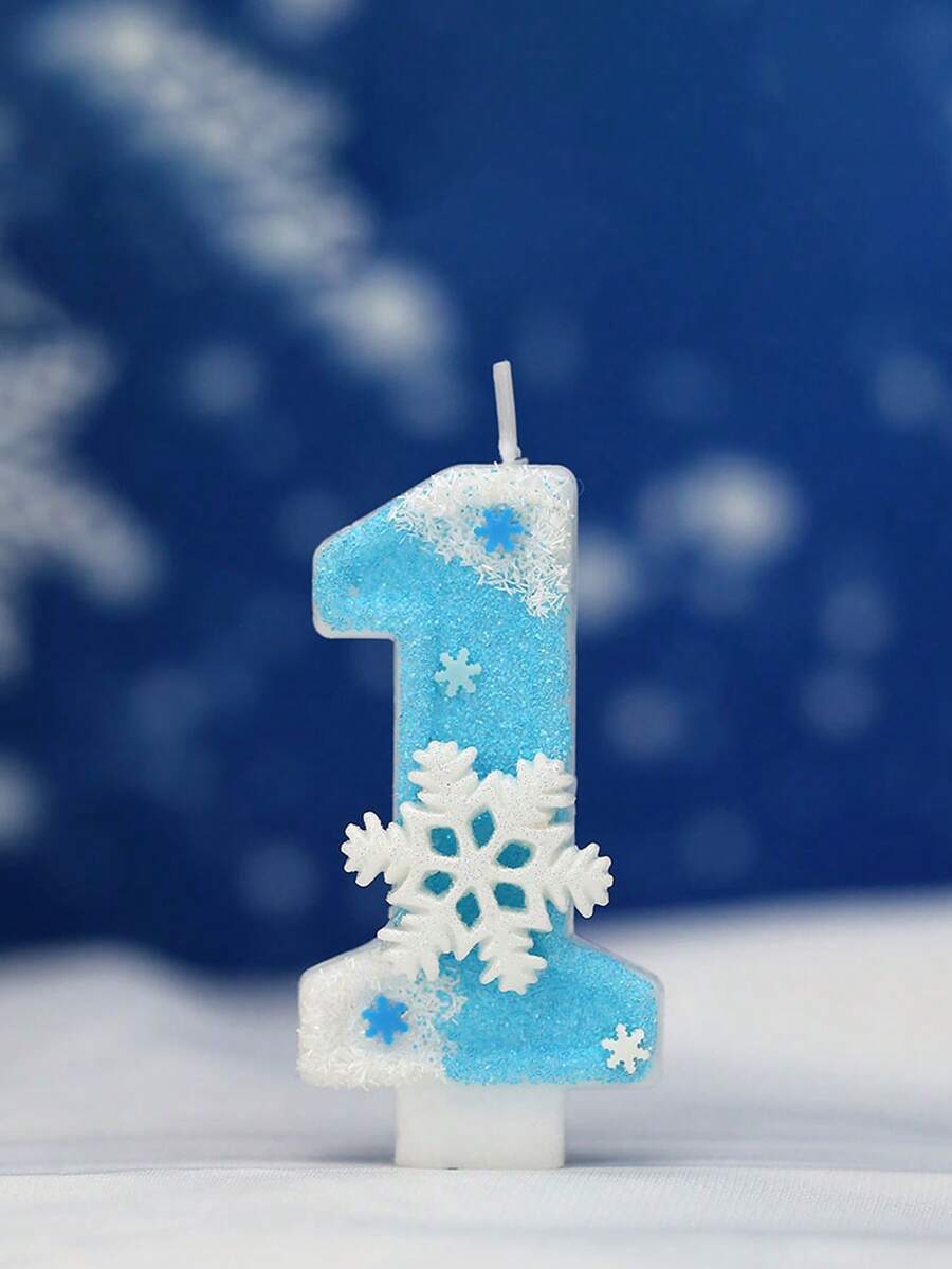1件雪花花瓣數字生日蠟燭,藍色數字,聖誕白色雪花主題白色與藍色大雪花數字生日蠟燭 - 彩色 - 查看 1