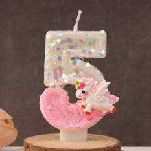 1 pieza de Vela de Cumpleaños Digital de Unicornio Rosa, Arcoíris y Poni, Vela de Cumpleaños con Lentejuelas para Decoración de Torta, Adecuada para Celebración de Aniversario de Niñas y Damas