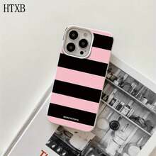 Funda protectora para phone con diseño de rayas rosas y negras (1 unidad), compatible con phone 16 Pro, 15 Pro, 14, 14 Plus, 14 Pro, 13, 13 Pro, 12 Pro y 11/11 Pro. Regalos para cumpleaños y celebraciones. - Blanco - Ver 5
