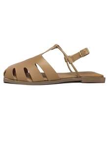 Women's Flat Sandals, Closed Toe, Comfortable, Fashionable, With Buckle Ref. 034/10 - Krem - View 2