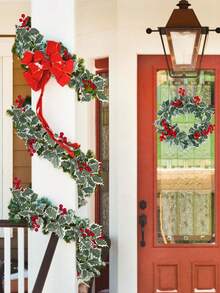 1/2pcs Artificial Christmas Garland With Red Berries And Holly Leaves Plant DIY Hanging And Durable Fake Christmas Berry Vine Suitable For Wedding Party,Xmas New Year Home Dining Room Deck Railing Staircase Fireplace Decorations Props Home Decor Christmas Decorations Room Decor - Multicolor - View 10