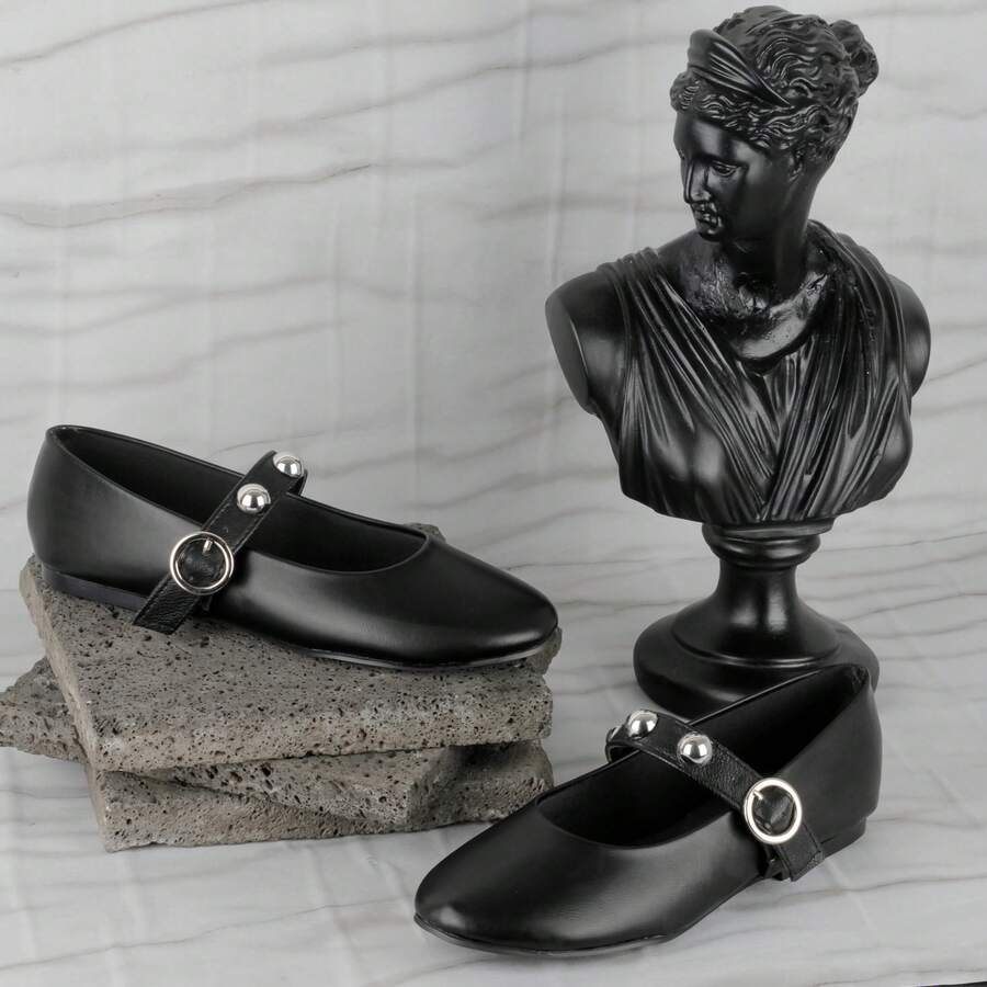 Mary jane exterior Piel vegana color Negro para Mujer Liso Casual Hebilla Casa PV25 - Negro - Ver 1