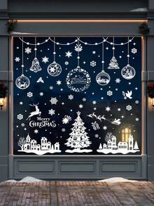 9 hojas de calcomanías de castillo de nieve navideño para ventanas, calcomanías navideñas de PVC para ventanas de vidrio, sin batería requerida, decoraciones navideñas de invierno, calcomanías de muñeco de nieve y copos de nieve de doble cara para decoración festiva de vidrio, perfectas para adornos de fiesta navideña - Multicolor - Ver 2