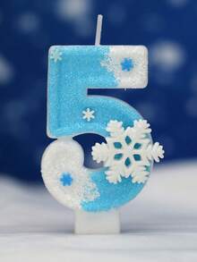 1件雪花花瓣數字生日蠟燭，藍色數字，聖誕白色雪花主題白色與藍色大雪花數字生日蠟燭 - 彩色 - 查看 15