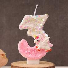 1 pieza de Vela de Cumpleaños Digital de Unicornio Rosa, Arcoíris y Poni, Vela de Cumpleaños con Lentejuelas para Decoración de Torta, Adecuada para Celebración de Aniversario de Niñas y Damas