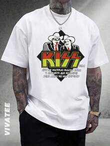 Camiseta Sólida Negra con Estampado Gráfico de la Banda KISS - Ropa Casual Diaria para Hombres y Mujeres, Tejido 100% Algodón, Diseño Unisex, Perfecta para el Verano 2025, Regalo Ideal para Uso Diario, Top Cómodo y Elegante para Todas las Ocasiones - Blanco - Ver 2