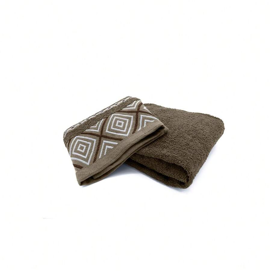 Toalla de Medio Baño 140 cm x 70 cm | Suave y Absorbente, 400 g | Con Diseños Bordados en Múltiples Colores | Ideal para Toda la Familia - Caqui - Ver 1