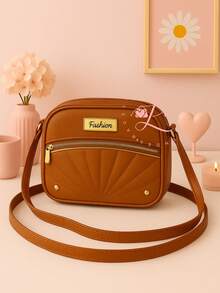 Women's Crossbody Bag With Fashion Embroidery, Modern Design - Camel - View 2