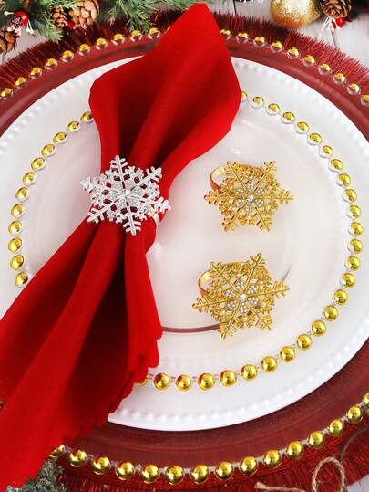 2/4/6pcs Christmas Hexagon Snowflake Napkin Rings, Suitable For Christmas Table Decoration Napkin Holders, Classic Snowflake Napkin Rings, Christmas Snowflake Napkin Clips