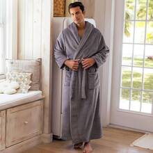 Mens Robe With Hood, Plush Fleece Hooded Mens Bathrobe, Big And Tall Bath Robe For Menhalloween - Steel Gray - View 4
