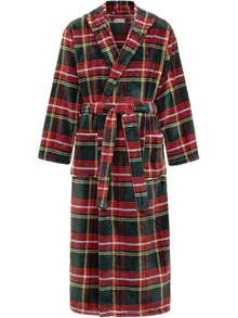 Mens Robe With Hood, Plush Fleece Hooded Mens Bathrobe, Big And Tall Bath Robe For Menhalloween - Forest Tartan Plaid - View 1