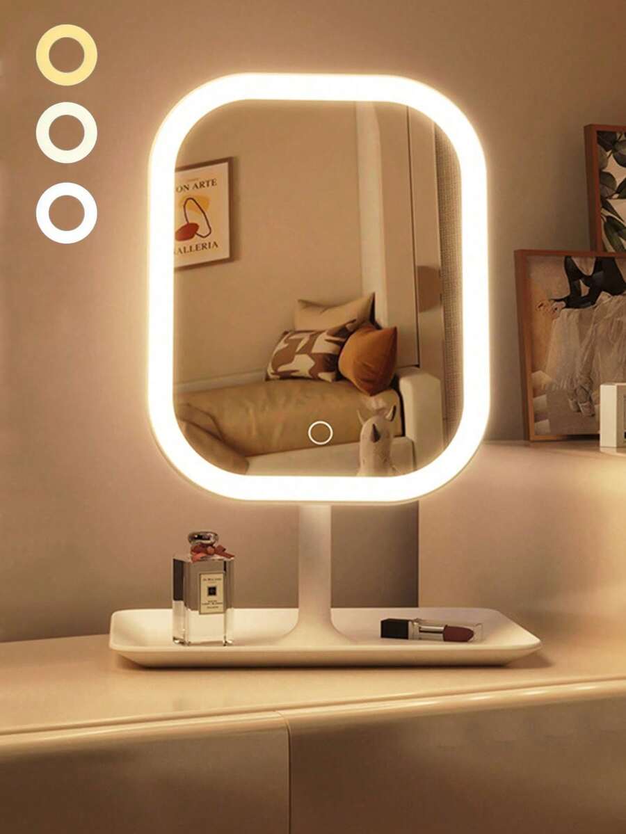 Espejo de maquillaje LED, 3 modos de iluminación, control táctil, soporte portátil, plegable para almacenamiento, espejo de maquillaje de viaje, espejo de maquillaje LED portátil recargable - Adecuado para maquillaje diario, viajes, dormitorio, escritorio de oficina, coche, apartamento pequeño, también un regalo de Navidad ideal para mujeres - Multicolor - Ver 1