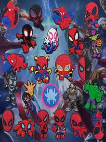 Set di 23 pezzi di accessori alla moda per scarpe a tema Spider-Man Marvel, ideali per Ognissanti. Decorazioni in PVC per zoccoli, adatte come regalo per adulti