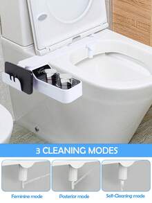 3-Mode Smart Bidet Toilet Attachment Adjustable Temperature Wash, Easy Install No-Electric Bidet With Feminine/Posterior Cleaning & Side Shelf - White - View 4