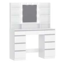 HEXCELEN Large Dressing Table With LED Lighting, 10 LED Light Balls, 3 Colors, Adjustable Brightness, Dressing Table With Mirror, 9 Drawers, 9 Open Shelves, Modern Style, White-Silver - Phích cắm loại C của EU (220-240V) - Xem 10