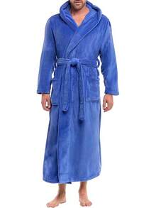 Mens Robe With Hood, Plush Fleece Hooded Mens Bathrobe, Big And Tall Bath Robe For Menhalloween - Sky Blue - View 1