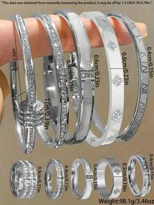 Camhanno 10/1 pièce Ensemble de bracelet et bague en acier inoxydable exquis et magnifique, durable et résistant à la décoloration, accessoire polyvalent pour hommes et femmes, choix parfait pour les cadeaux d'anniversaire et de fête - Doré - Voir 9