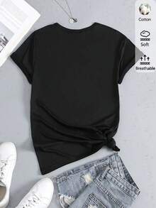 Girls Country Guitar Print Black Cotton Crew Neck Short Sleeve 180g T-Shirt Music Lover Gift Retro Style Rock And Roll Fashion Statement Tee  Y2K Aesthetic Classic Design Perfect For Concerts - Black - View 4