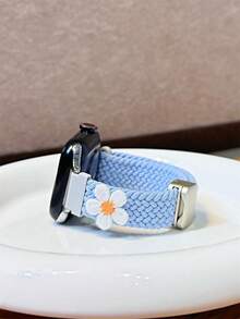 新款藝術優雅尼龍花卉錶帶，相容 38/40/41/42/44/45/46/49mm，適用於 Ultra/S10/9/8/7/6/5/4/3/2/1 - 藍白花 - 查看 6