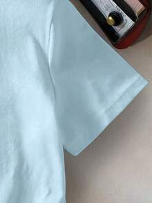 Toddler Boys' Skull & Slogan Print Round Neck Short Sleeve T-Shirt, Casual Spring/Summer Childrenswear - Baby Blue - View 3