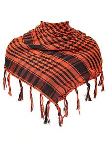 1 件女士时尚经典沙漠格子印花战术方形围巾，阿拉伯户外防晒防风男女通用围巾披肩带流苏，适合日常穿着和户外 - 黑與白 - 查看 25