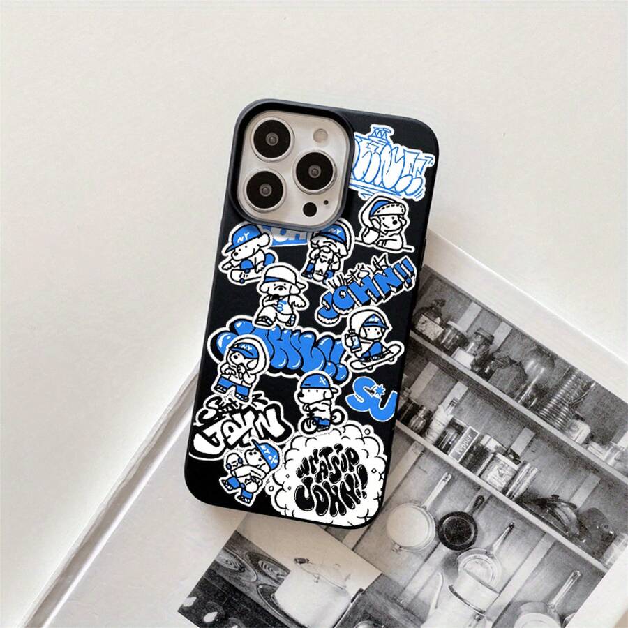 Funda protectora para phone con diseño de letras inglesas azules y orificios grandes. Compatible con phone 16 Pro Max, 16, 15 Pro, 14, 14 Plus/14 Pro Max, 13, 13 Pro, 12 Pro y 11/11 Pro. Regalos para cumpleaños y festividades - Negro - Ver 1