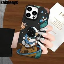 Funda protectora para phone con diseño de astronauta de dibujos animados (1 unidad), compatible con phone 16 Pro Max, 16, 15 Pro, 14, 14 Plus/14 Pro Max, 13, 13 Pro, 12 Pro, 11/11 Pro. Regalos para cumpleaños y fiestas. - Negro - Ver 7