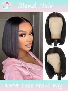 6-16 Inch Bob Wig 13x4 Lace Front Wigs Human Blended Hair Pre Plucked Short Bob Wig Lace Frontal Wigs For Women Human Blended Hair Bob Wig 180% Density Straight Wigs Natural Color(Blended Wigs-A Mix Of Human Blended Hair And Synthetic) - SNatural - View 2