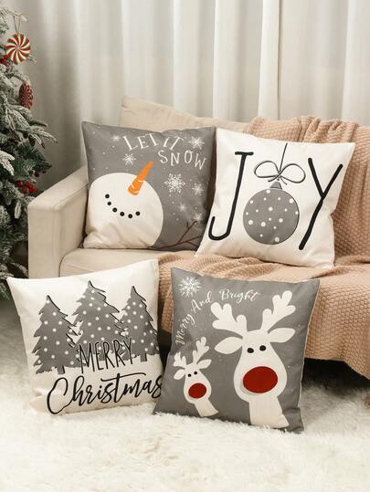 4 件套柔软舒适的圣诞枕套、圣诞雪人圣诞树设计圣诞枕套、圣诞床上用品、家居圣诞快乐装饰、圣诞节、圣诞靠垫套、圣诞房间装饰、家居装饰、圣诞床上用品、圣诞礼物、2026 新年装饰、装饰、圣诞派对、圣诞饰品