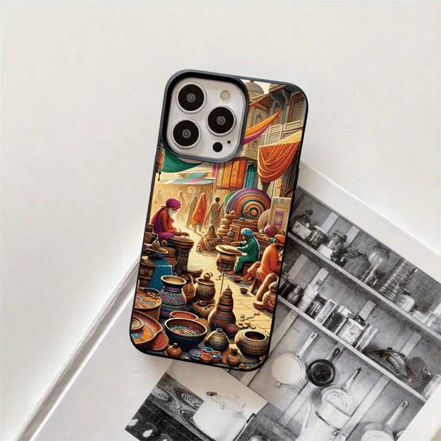 Funda protectora para phone con orificios grandes, diseño de imitación de pintura de discos de colores, compatible con phone 16 Pro Max, 16, 15 Pro, 14, 14 Plus/14 Pro Max, 13, 13 Pro, 12 Pro y 11/11 Pro. Regalos para cumpleaños y festividades - Negro - Ver 1