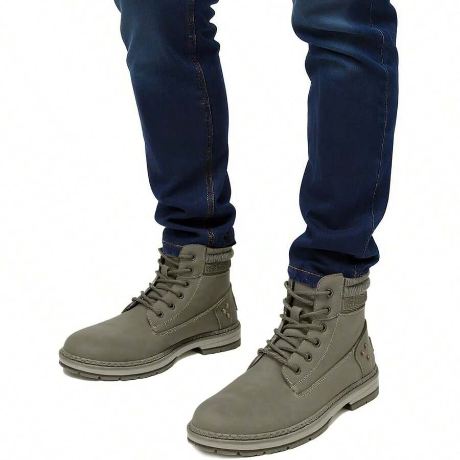 Men's Lace-Up Hiking Boots, Casual Chukka Work Boots With Low Heel And Ankle Support For Outdoor And Everyday Wear - Màu Khaki - Xem 1