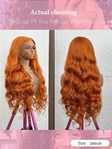 MECRY 36 英寸 200% 密度 13x4 高清透明蕾丝前假发 - 姜橙色波浪无胶假发，带预拔发际线 | 自然造型，适合女性和男性，所有种族，混合头发由人发与合成纤维和蛋白质细丝混合制成，无胶前假发，合成假发，前部巴西头发前假发 - S350 - 查看 2