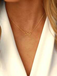 1pc 18K Gold Plated Titanium Steel Infinity Necklace - Dainty Loop Pendant For Women, Hypoallergenic Everyday Jewelry, Elegant Layering Chain For Daily Wear - 金色 - 查看 1