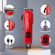 LARGNER LARGNER Smart Fast Charging Multi-Function Electric Hair Clipper Set, Sideburn Engraving, Shaver, Nose Hair Trimmer, Body Hair Shaver, Oil Head, Gift For Boyfriend, Father's Day, Portable Travel Set, Extra Long Standby (Red)