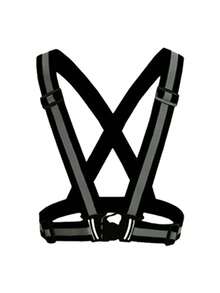 一件反光背心，配有骑行带，非常适合夜跑。这款反光安全背心适用于夜间运动，带有弹性反光条和反光背带，也适合作为男士万圣节服装。