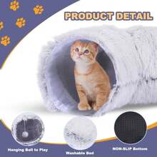 Plush Cat Tunnel With Cushion, Detachable & Washable Multi-Functional Cat Play Tunnel, Cozy Deep Sleep - Multicolor - View 5