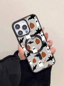 Funda para teléfono con diseño de fantasmas y murciélagos para Halloween, compatible con phone 16, 15, 14 Pro, 13, 12, 11, XR y XS Plus. Fabricada en silicona TPU, ofrece protección contra golpes y caídas, y tiene un tacto muy agradable. Es ideal para familiares, amigos y seres queridos. - Negro - Ver 5