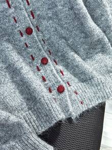 JIANHU Holiday Touch Knitted Cardigan With Contrast Stitch | Warm And Versatile For Christmas, New Year Party & Daily Outfits - Grey - View 9