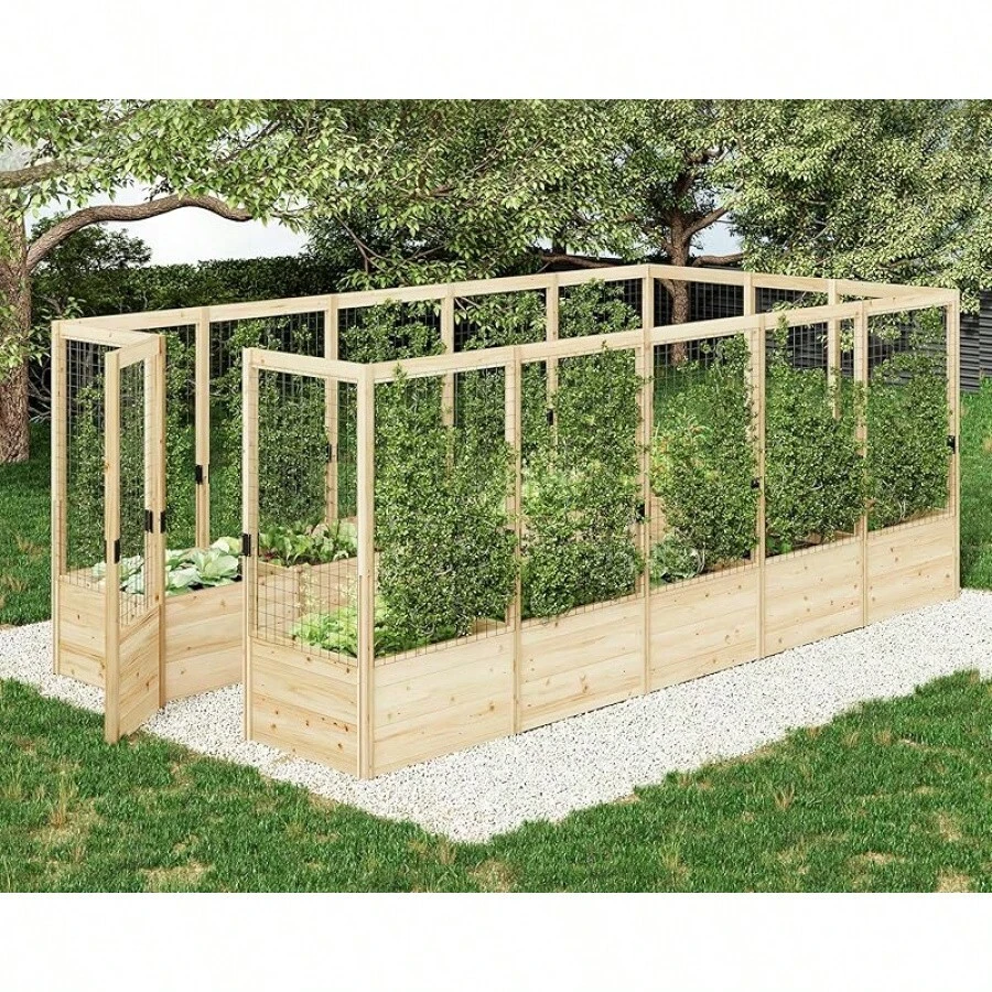 Outdoor Raised Garden Bed With U-Shaped Design And Deer Proof Fence, Wooden Planter Box For Vegetables, Herbs, And Flowers - 7,5x15x6 FT - Xem 1