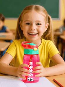 16oz/480ml Personalized Name Water Bottle For Kids, Stainless Steel 12oz/350ml Leakproof Bottle, Unicorn Space Themes, Straw Cap & Name Band Included, Back To School - Style 1 - View 11