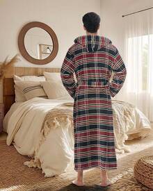 Mens Robe With Hood, Plush Fleece Hooded Mens Bathrobe, Big And Tall Bath Robe For Menhalloween - Refined Tartan Plaid - View 4
